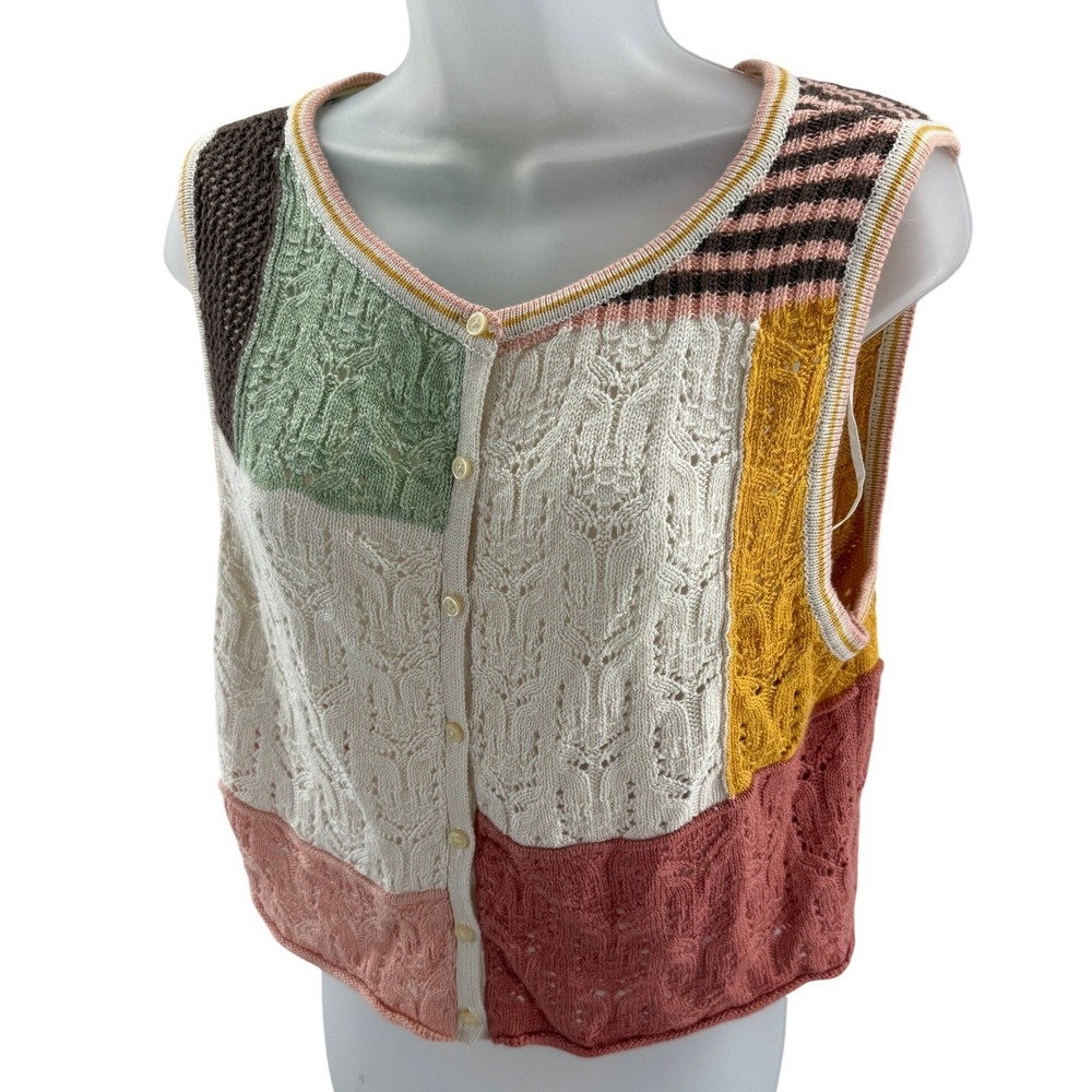 American Eagle Patchwork Knit Crochet Sweater Vest Cropped Medium